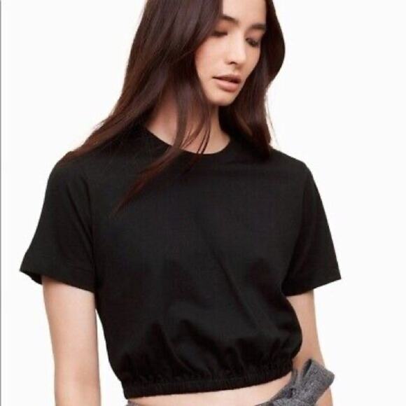 Aritzia Wilfred Piaf Black Cinched Hem Crop Black T-shirt Size Small - Picture 1 of 6